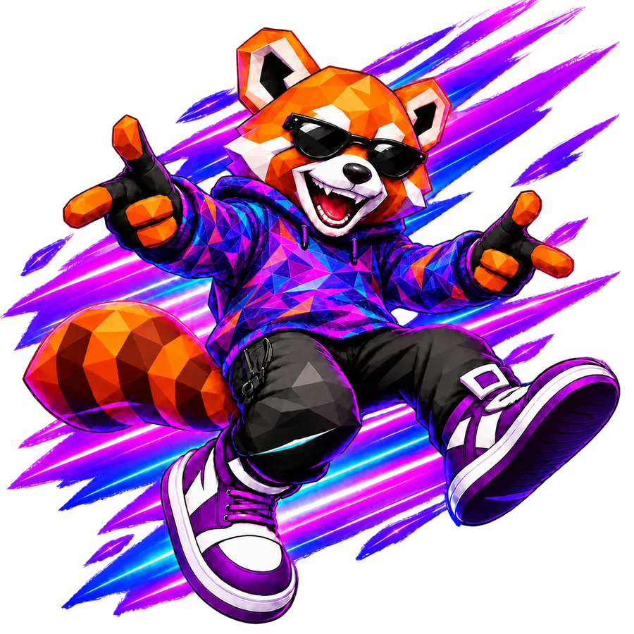 Mascota de Red Panda Designs con un suéter sublimado