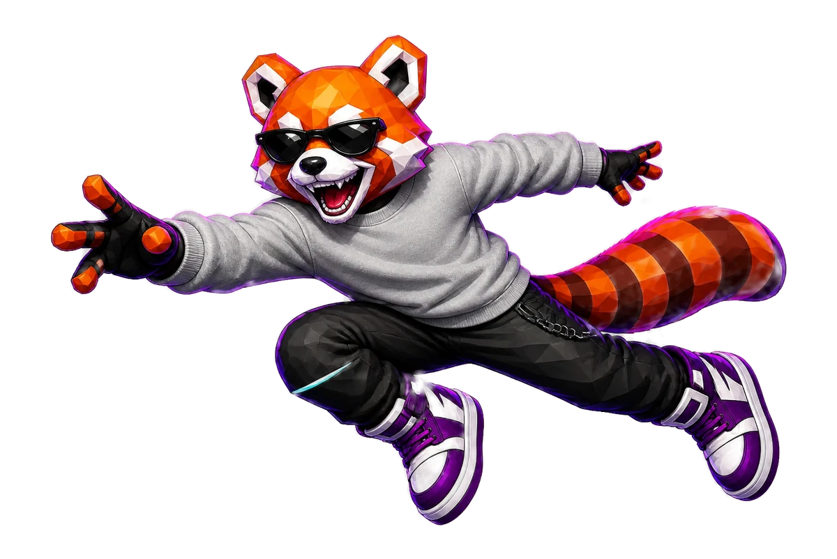 Panda de Red Panda Designs saltando con una prenda sublimada